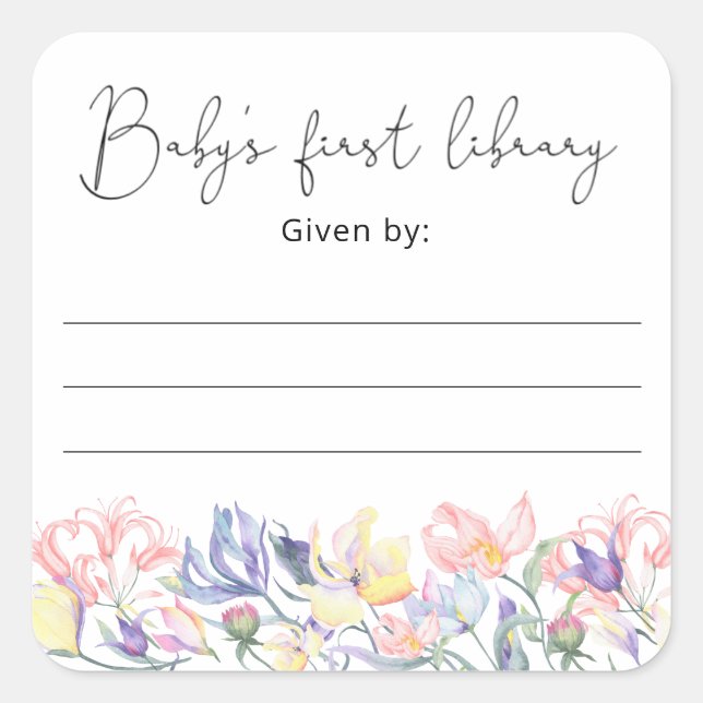 Wildflowers- Baby Shower bookplate, books for baby Square Sticker (Front)