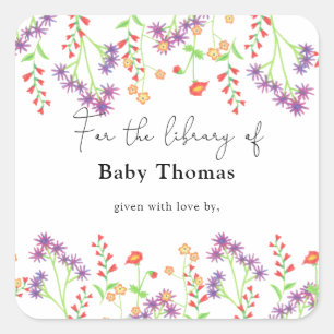 Wildflowers- Baby Shower bookplate, books for baby Square Sticker
