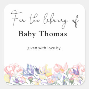 Wildflowers- Baby Shower bookplate, books for baby Square Sticker