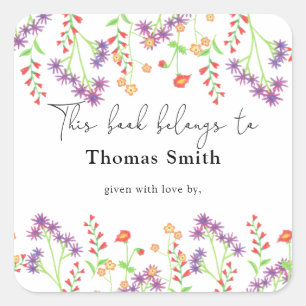 Wildflowers- Baby Shower bookplate, books for baby Square Sticker