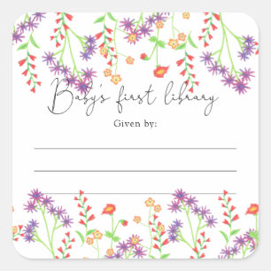 Wildflowers- Baby Shower bookplate, books for baby Square Sticker