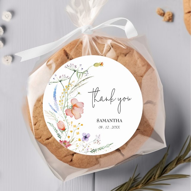Wildflowers Baby Shower Classic Round Sticker (Creator Uploaded)