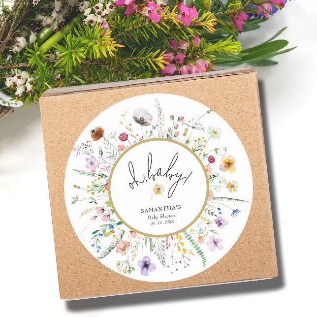 Wildflowers Baby Shower Classic Round Sticker (Wildflowers Baby Shower Round 3" Stickers)
