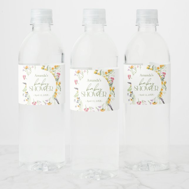 Wildflowers Baby Shower custom  Water Bottle Label (Bottles)