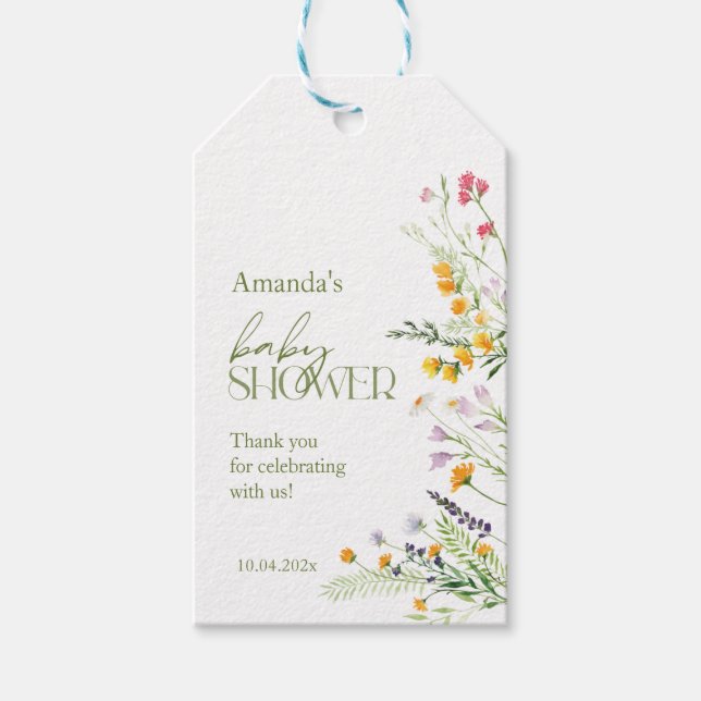 Wildflowers Baby Shower Favour Gift Tag  (Front)