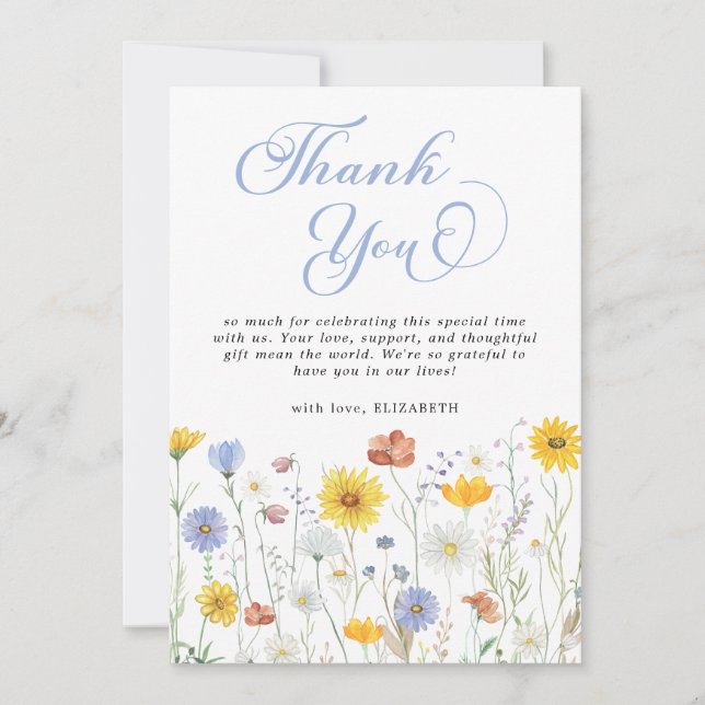 Wildflowers Baby Shower Floral Thank You Card (Front)