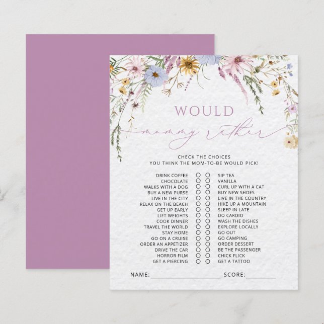 Wildflowers Baby Shower Game (Front/Back)