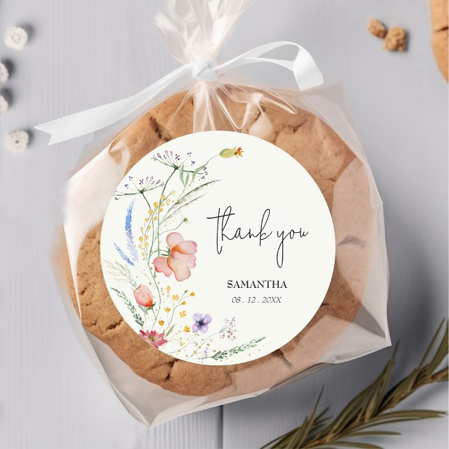 Wildflowers Baby Shower Green  Classic Round Sticker (Creator Uploaded)