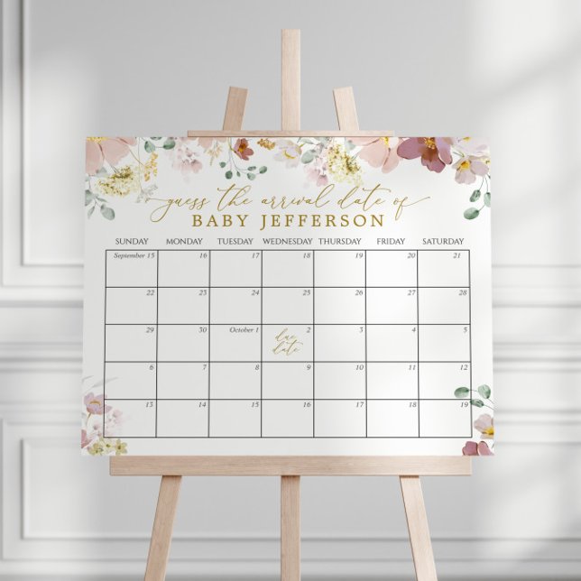 Wildflowers Baby Shower Guess Due Date Calendar Poster (Creator Uploaded)