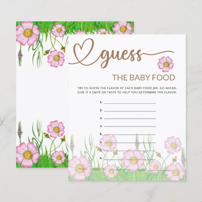 Wildflowers Baby Shower Guess the Baby Food Card (Front/Back)