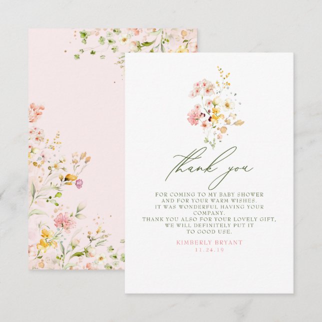 Wildflowers Baby Shower Little Thank You Card (Front/Back)