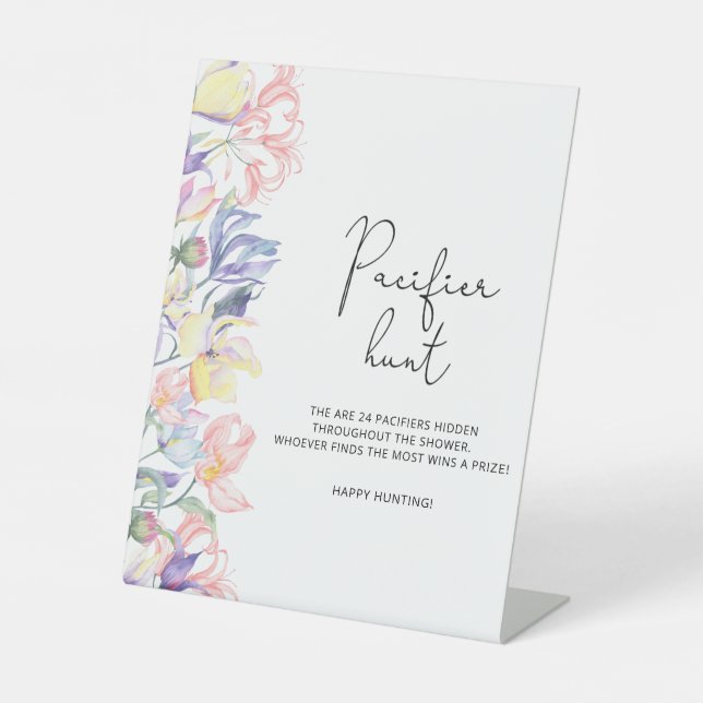 Wildflowers baby shower Pacifier hunt game Pedestal Sign (Front)