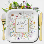 Wildflowers Baby Shower Paper Plate<br><div class="desc">Stylish "oh,  baby!" baby shower square paper plates feature an elegant watercolor wildflower border and your details in chic lettering. MATCHING items in our collection.</div>