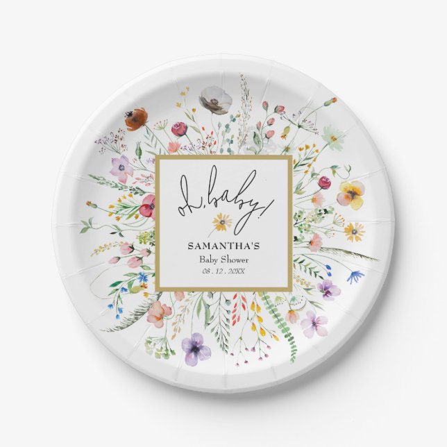 Wildflowers Baby Shower Paper Plate (Front)