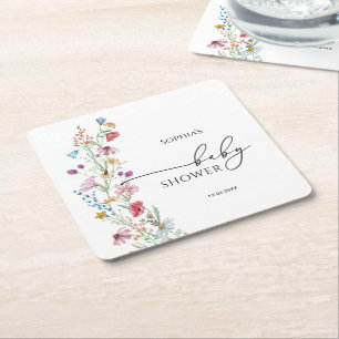 Wildflowers Baby Shower Square Paper Coaster