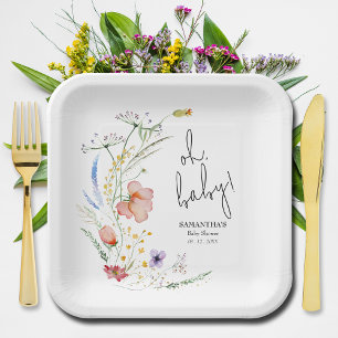 Wildflowers Baby Shower Square Paper Plate
