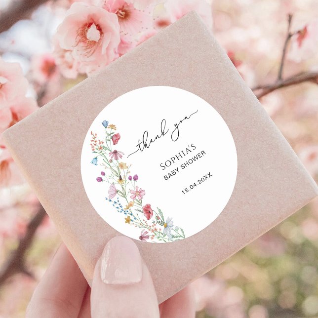 Wildflowers Baby shower Thank you Classic Round Sticker (Creator Uploaded)