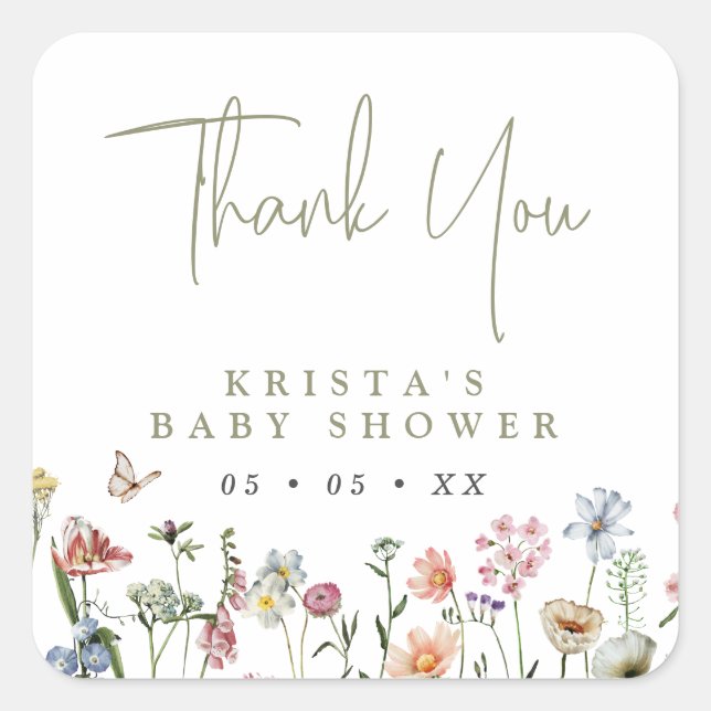 Wildflowers Baby Shower Thank You Square Sticker (Front)