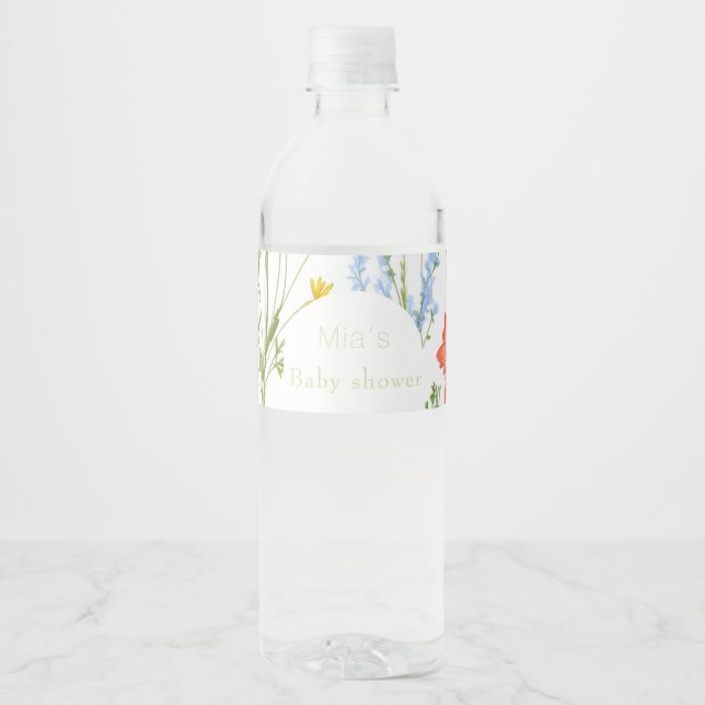 wildflowers Baby shower   Water Bottle Label (Front)