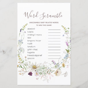 Wildflowers Baby shower Word Scramble Game