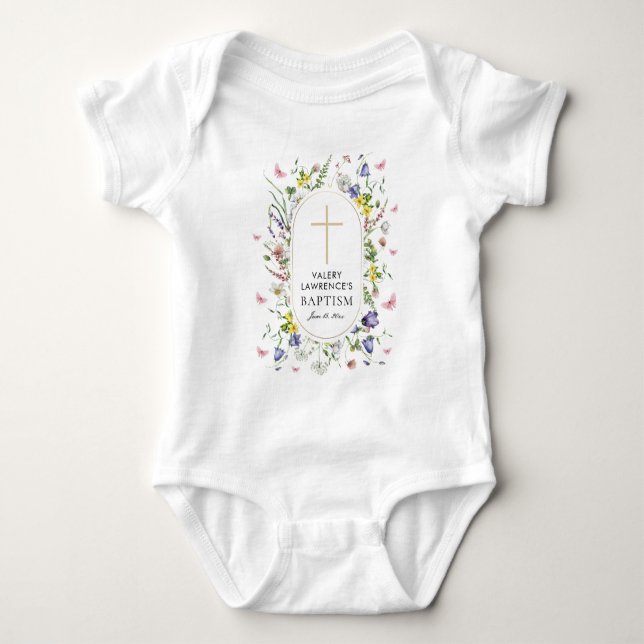 Wildflowers Baptism Boho Chic Baby Bodysuit (Front)