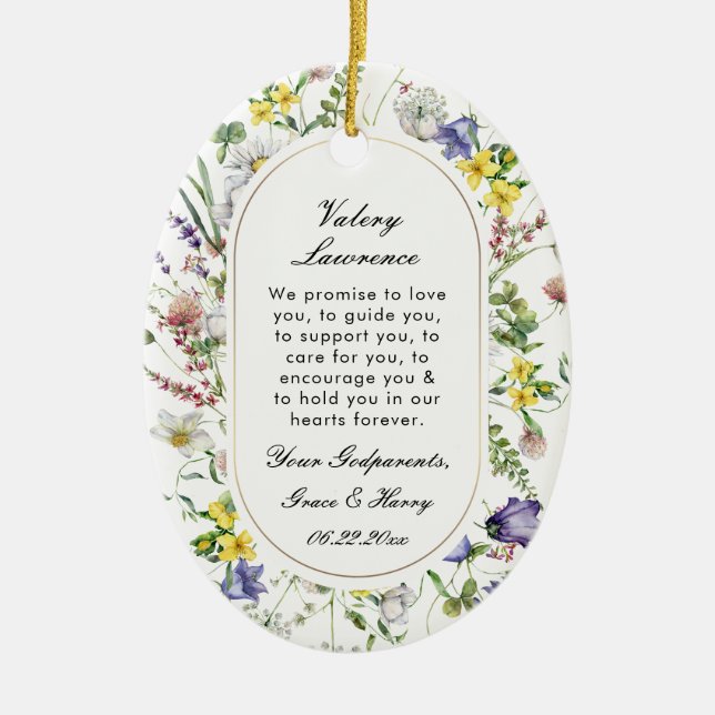 Wildflowers Baptism Boho Chic Ceramic Tree Decoration (Front)