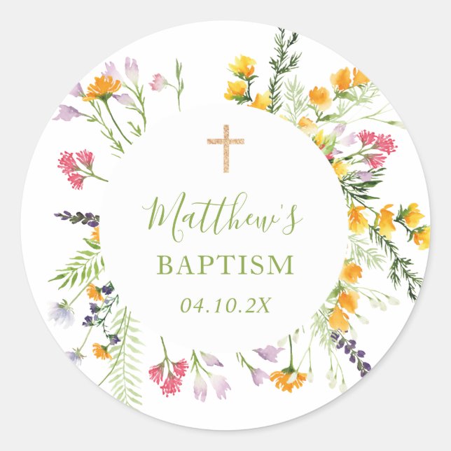 Wildflowers Baptism Communion Favour Sticker (Front)
