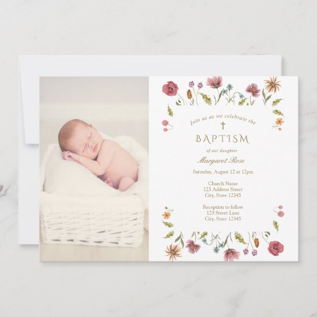 WildFlowers Baptism Photo Invitation (Front)