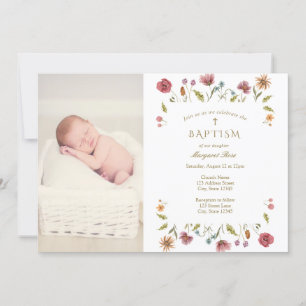 WildFlowers Baptism Photo Invitation