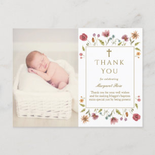 WildFlowers Baptism Photo Thank You  Postcard