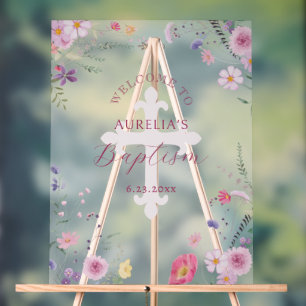 Wildflowers Baptism Welcome Acrylic Sign