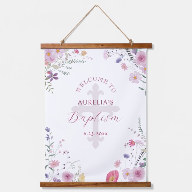 Wildflowers Baptism Welcome Hanging Tapestry (Front)