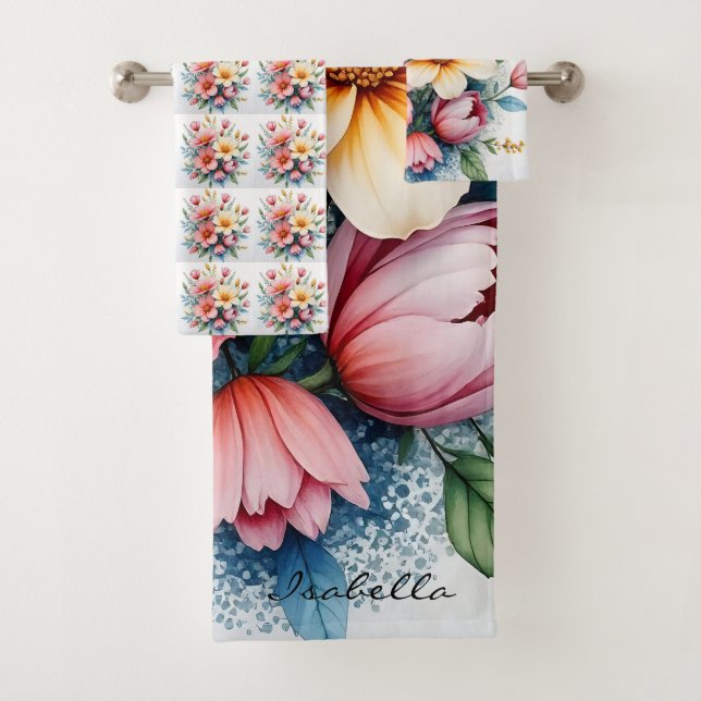 Wildflowers Beautiful Trendy Luxury Collection Bath Towel Set (Insitu)
