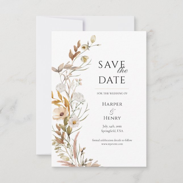 Wildflowers Beige Boho Botanical  Save The Date (Front)