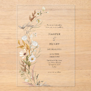 Wildflowers Beige Boho Botanical Wedding  Acrylic Invitations