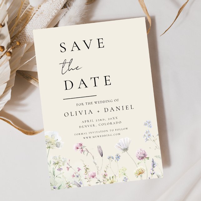 Wildflowers Beige Boho Save the Date Minimalist (Creator Uploaded)