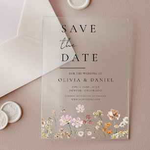 Wildflowers Beige Boho Save the Date Minimalist Acrylic Invitations