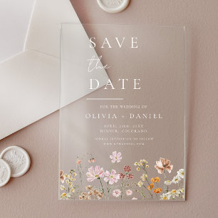 Wildflowers Beige Boho Save the Date Minimalist Acrylic Invitations