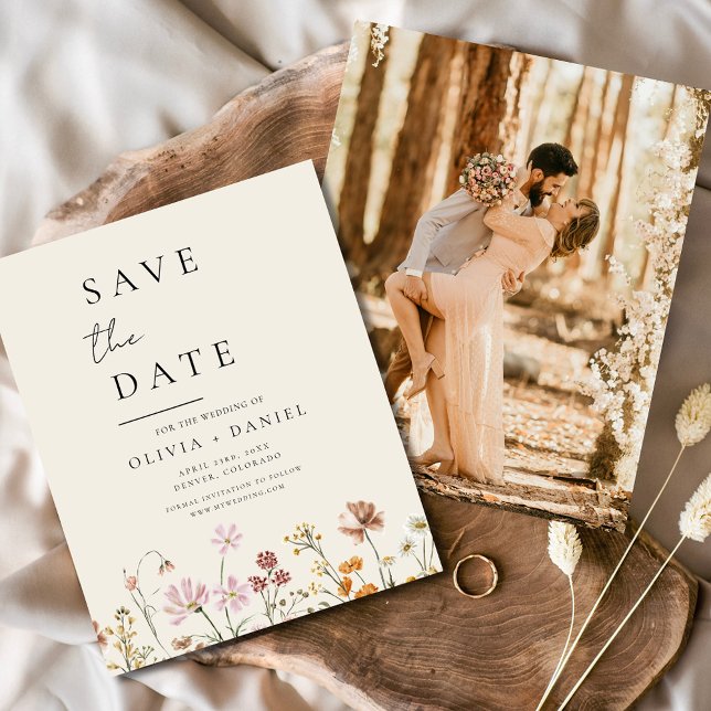Wildflowers Beige Photo Boho Save the Date (Creator Uploaded)