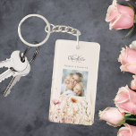 Wildflowers beige photo monogram key ring<br><div class="desc">Add a touch of personal charm to your daily routine with our Personalised Floral Keychain. Featuring a delightful pink background decorated with wildflowers from a summer meadow, this keychain is as beautiful as it is practical. Perfect for keeping your keys organised while adding a personal touch to your space. Beautiful...</div>