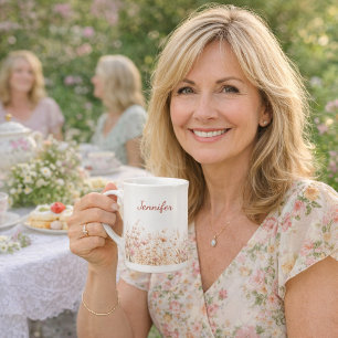 Wildflowers beige pink name bone china mug