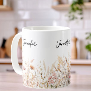 Wildflowers beige pink name coffee mug