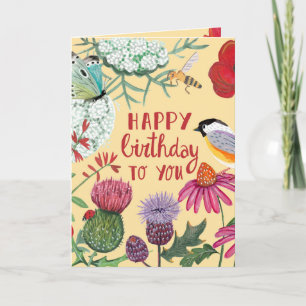 Wildflowers Bird Birthday  Card