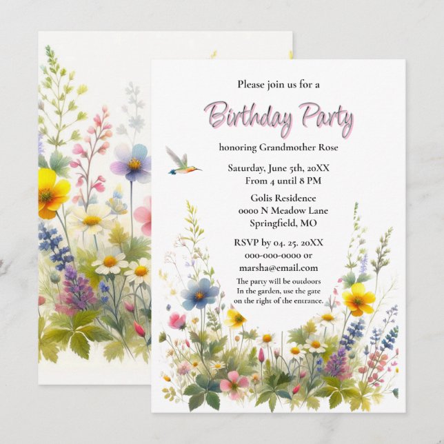 Wildflowers Birthday Party Invitation (Front/Back)