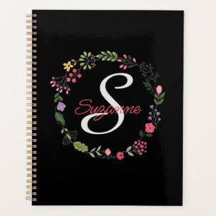 WildFlowers Black Floral Personalised Monogrammed Planner