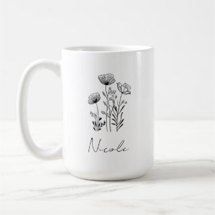 Wildflowers black hand-drawing custom name  coffee mug