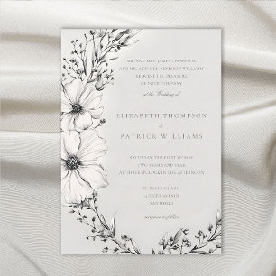 Wildflowers Black Ivory Formal Traditional Wedding Invitation