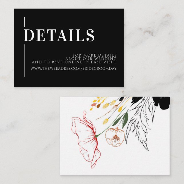 Wildflowers Black Wedding Details Enclosure Card (Front/Back)