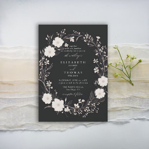 Wildflowers Black White Bold Chic Elegant Wedding Invitation