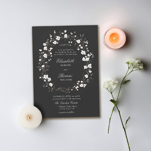 Wildflowers Black White Formal Elegant Wedding Invitation